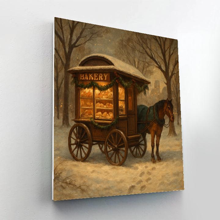 Christmas Bakery Carriage In Snowy Park paint by numbers