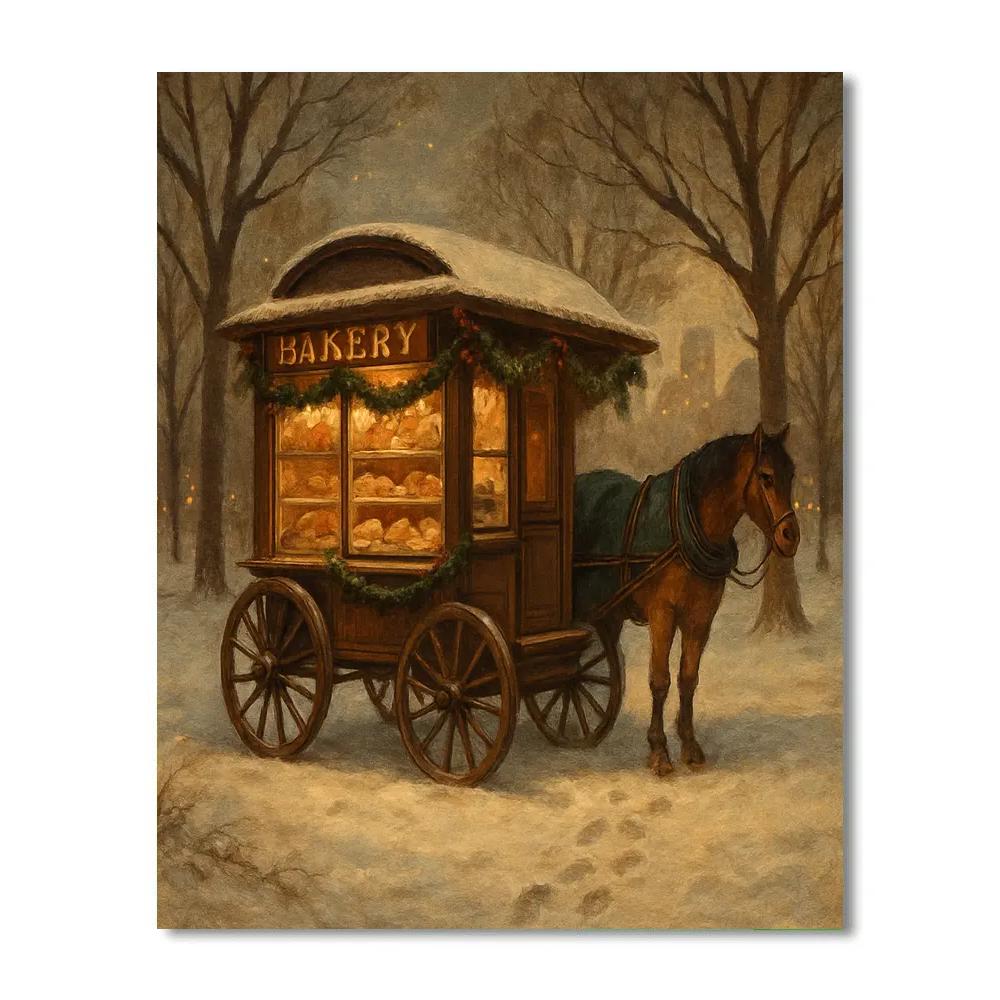 Christmas Bakery Carriage In Snowy Park paint by numbers