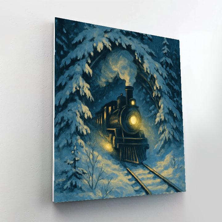 Snowy Train Through Pine Tunnel paint by color