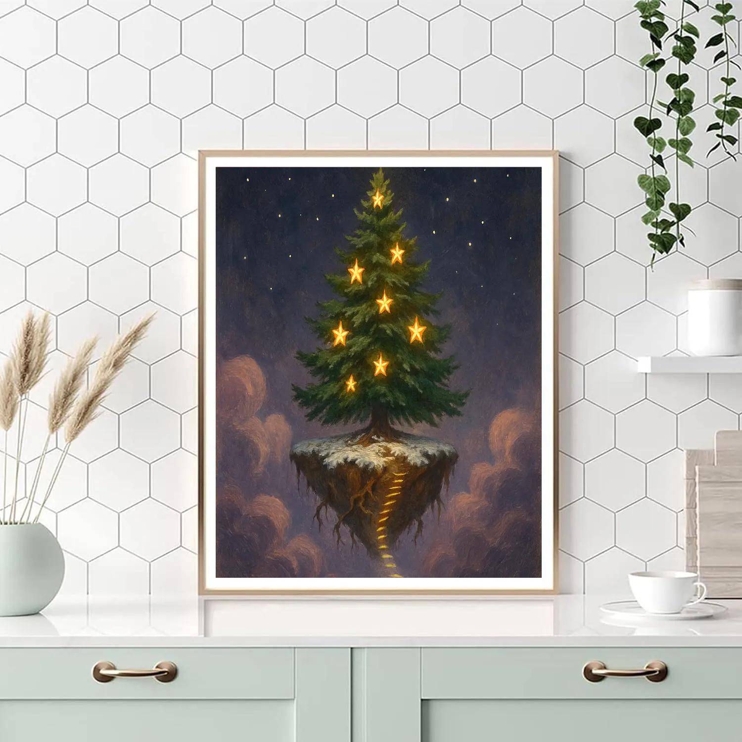 Christmas Star Tree On Floating Island Number painting