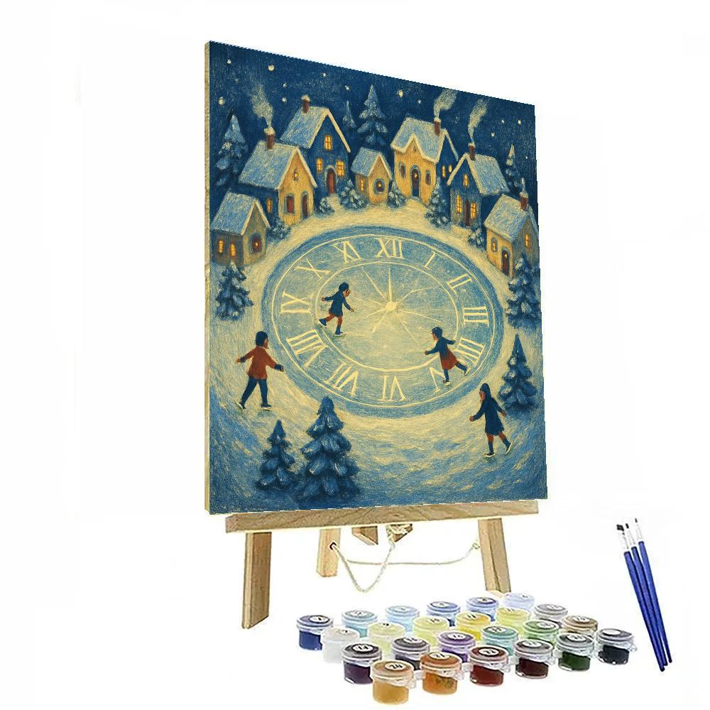 Snowy Village Around Frozen Clock Lake paint by number