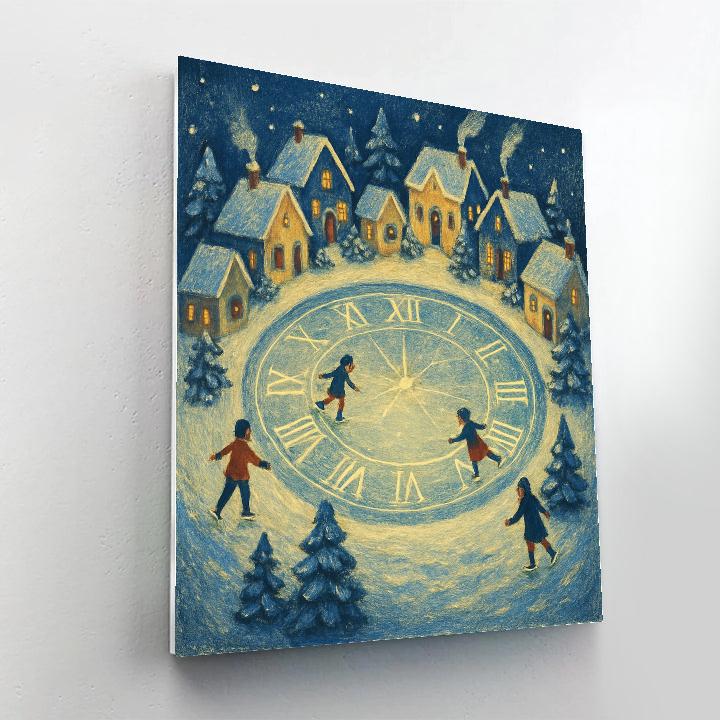 Snowy Village Around Frozen Clock Lake paint by number