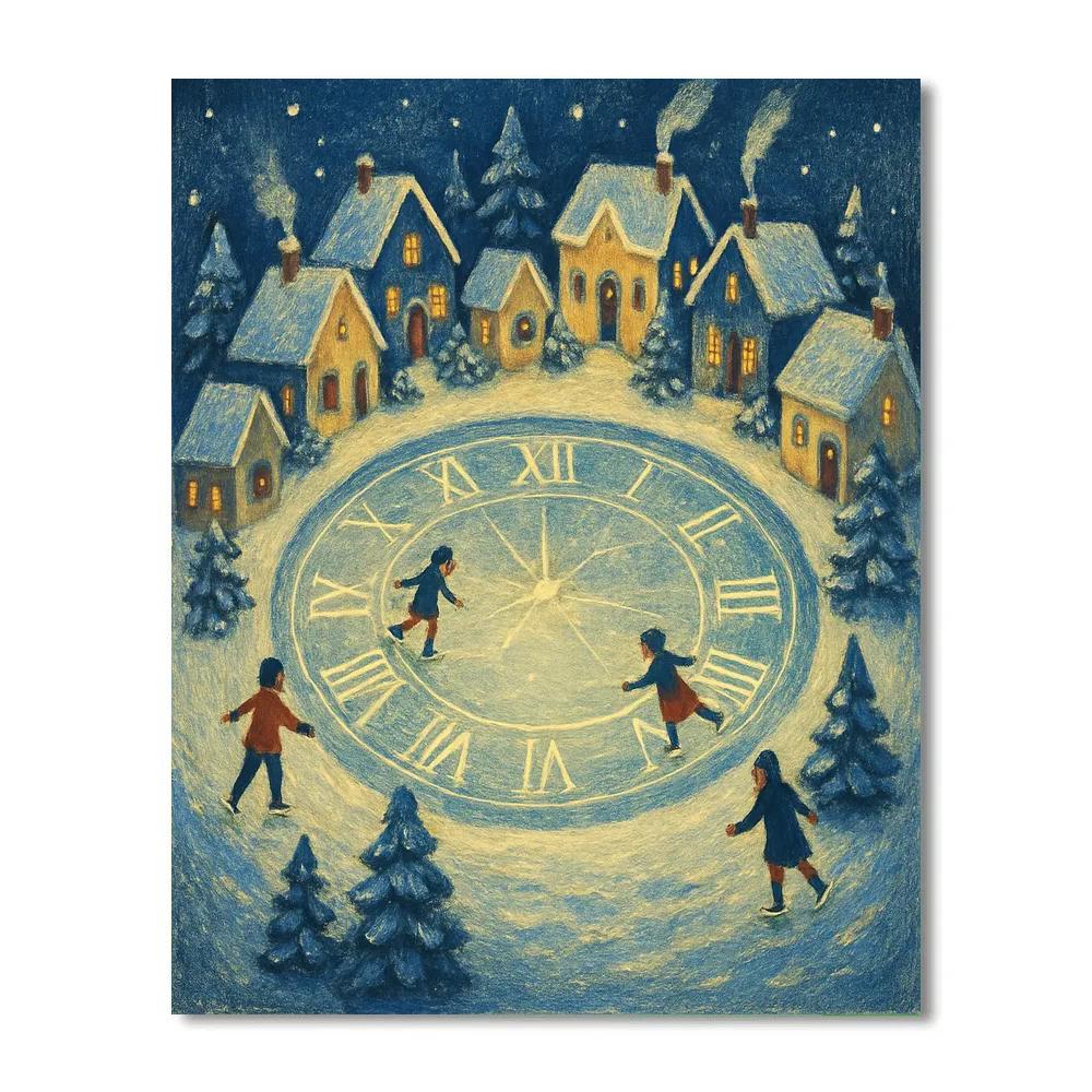 Snowy Village Around Frozen Clock Lake paint by number