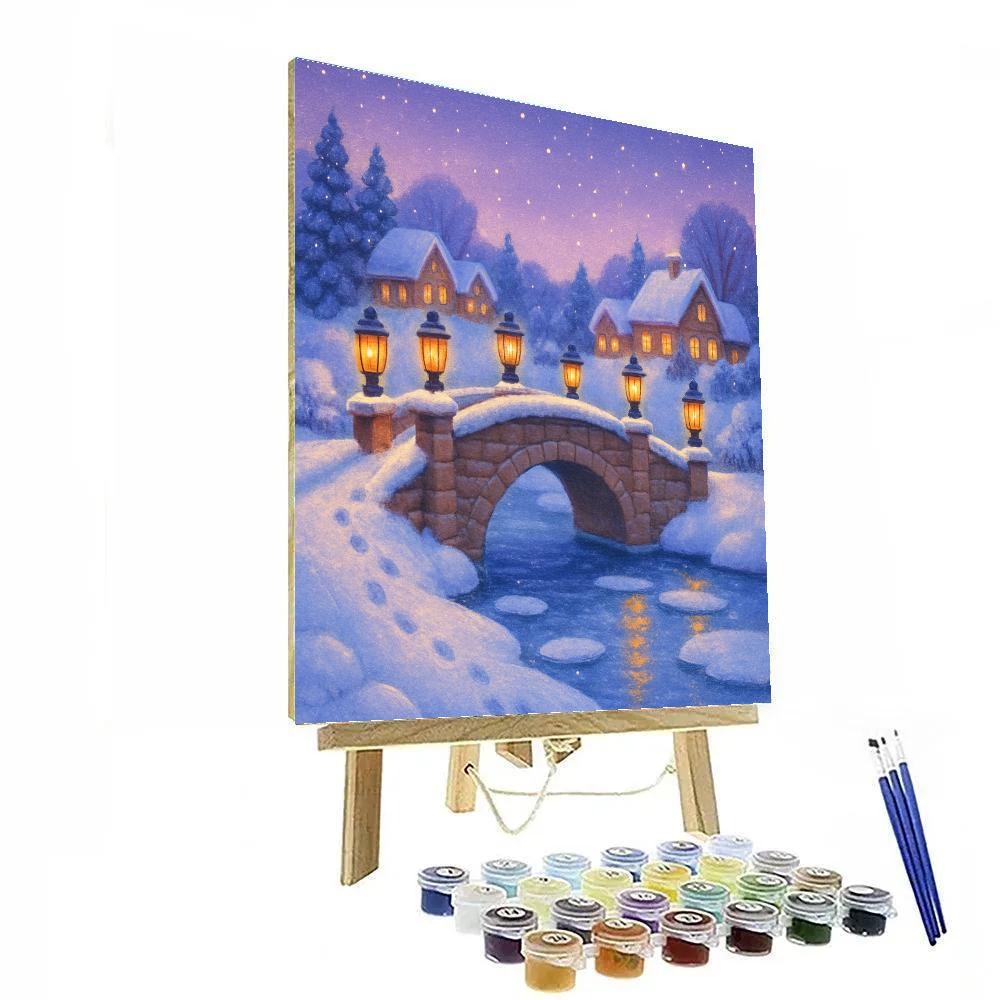 Frosty Lantern Bridge Over Winter River Paint by numbers art
