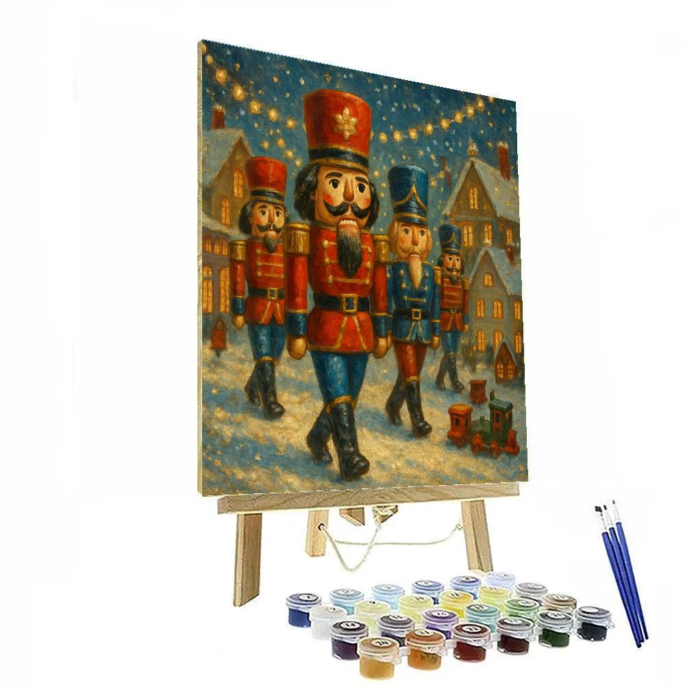 Snowy Nutcracker Parade Through Toy Town paint by number