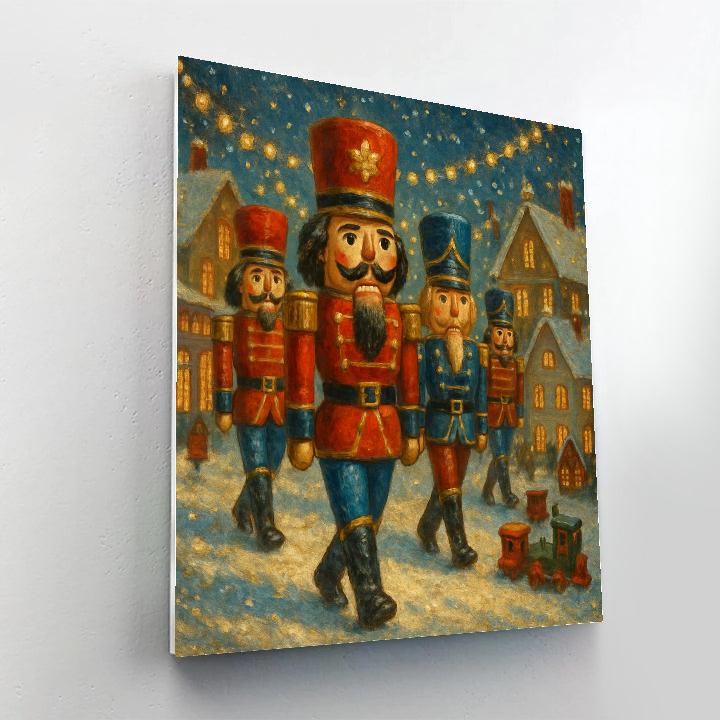 Snowy Nutcracker Parade Through Toy Town paint by number