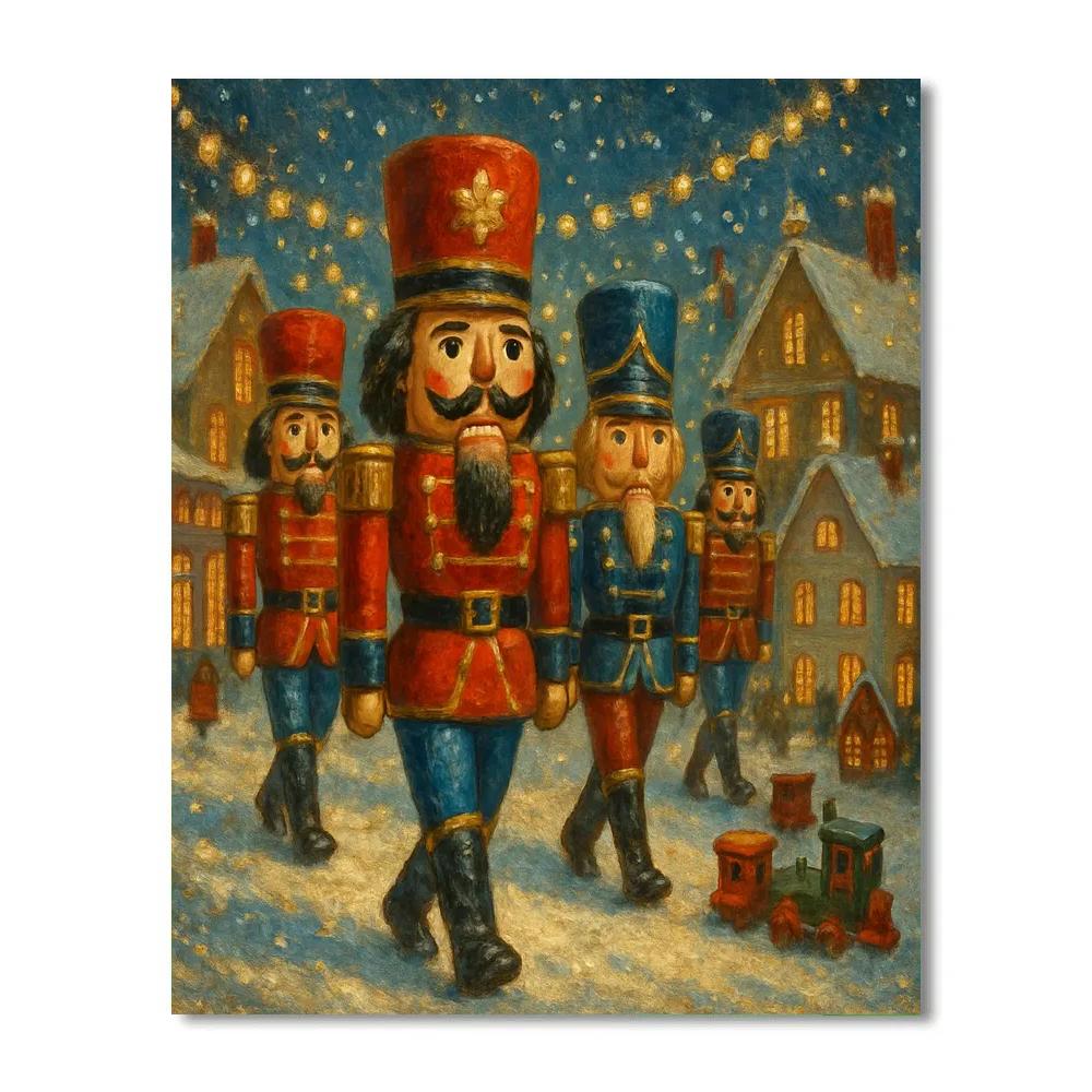 Snowy Nutcracker Parade Through Toy Town paint by number
