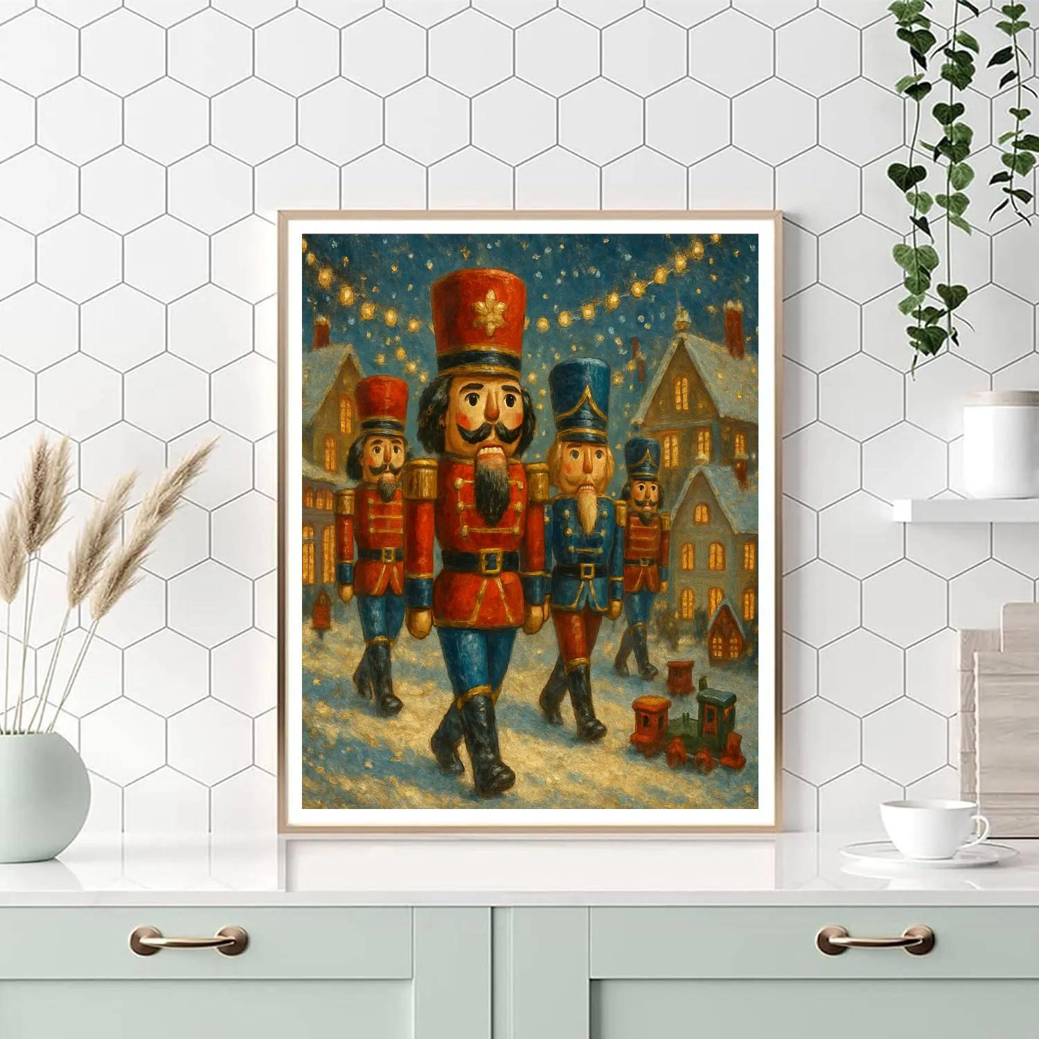 Snowy Nutcracker Parade Through Toy Town paint by number