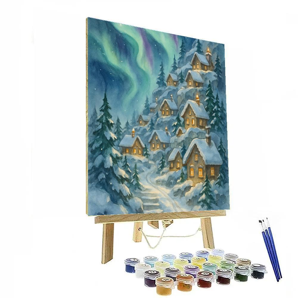 Aurora Village On Snowy Cliffside Numbered painting kits