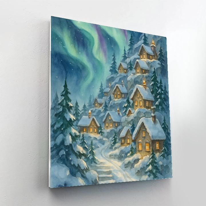 Aurora Village On Snowy Cliffside Numbered painting kits