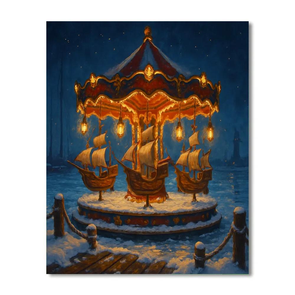 Christmas Harbor Carousel Of Ships DIY paint by numbers