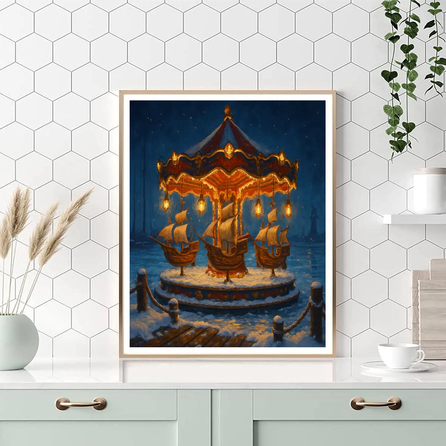 Christmas Harbor Carousel Of Ships DIY paint by numbers
