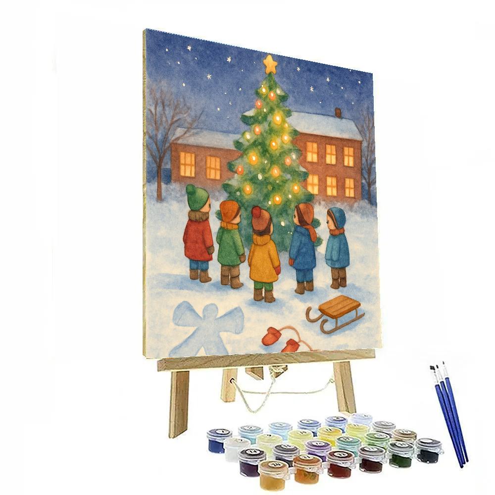 Snowy Starlight Schoolyard Gathering paint by numbers