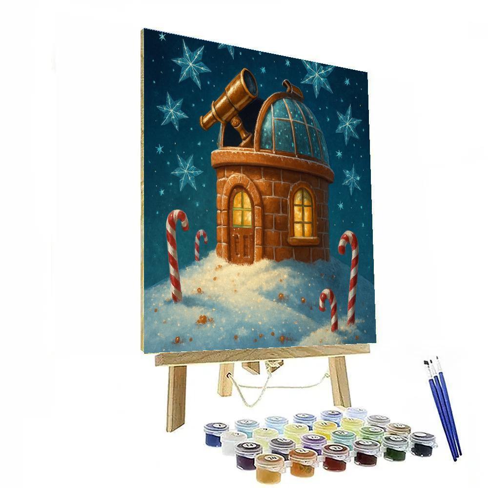 Gingerbread Observatory On Snowy Hill paint by color