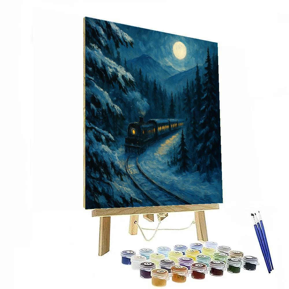 Winter Moonlight Train In Pine Valley paint by numbers