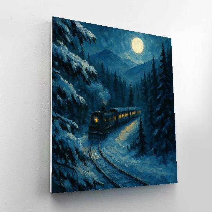 Winter Moonlight Train In Pine Valley paint by numbers