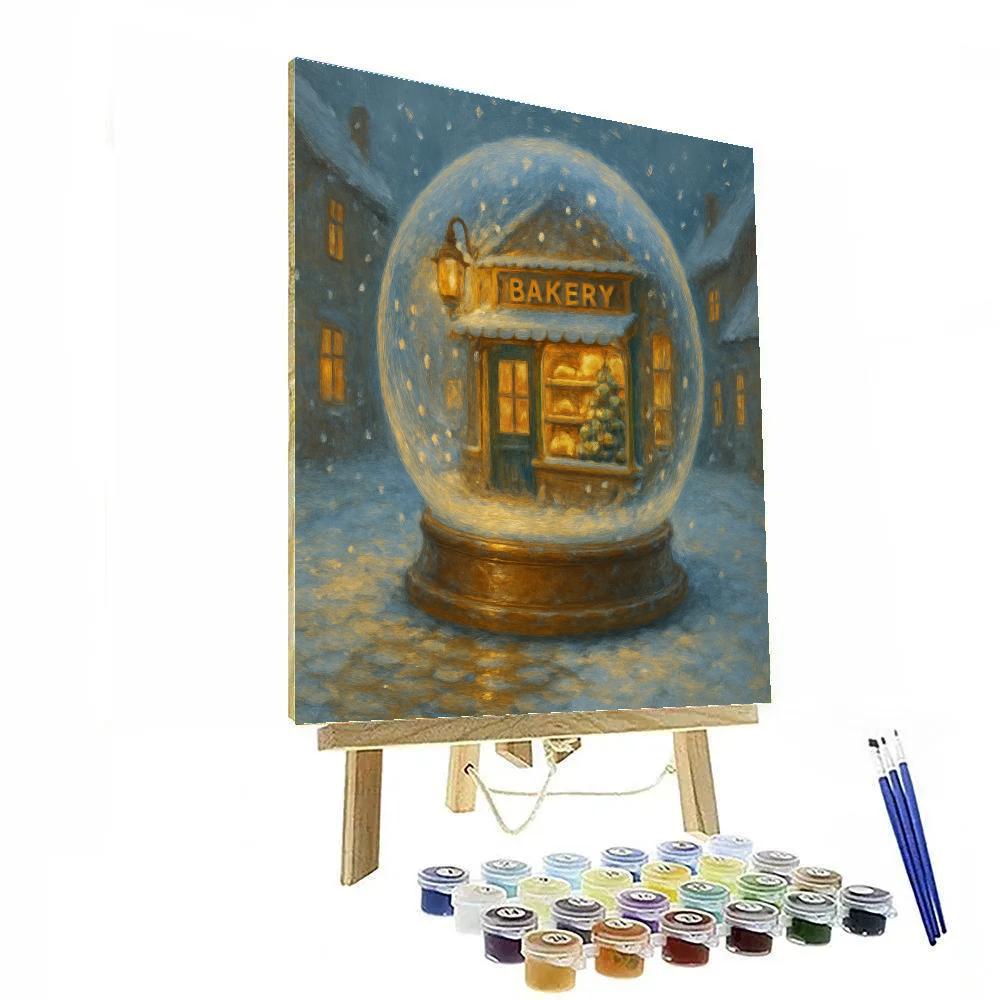 Snow Globe Bakery On Cobblestone Lane paint by number