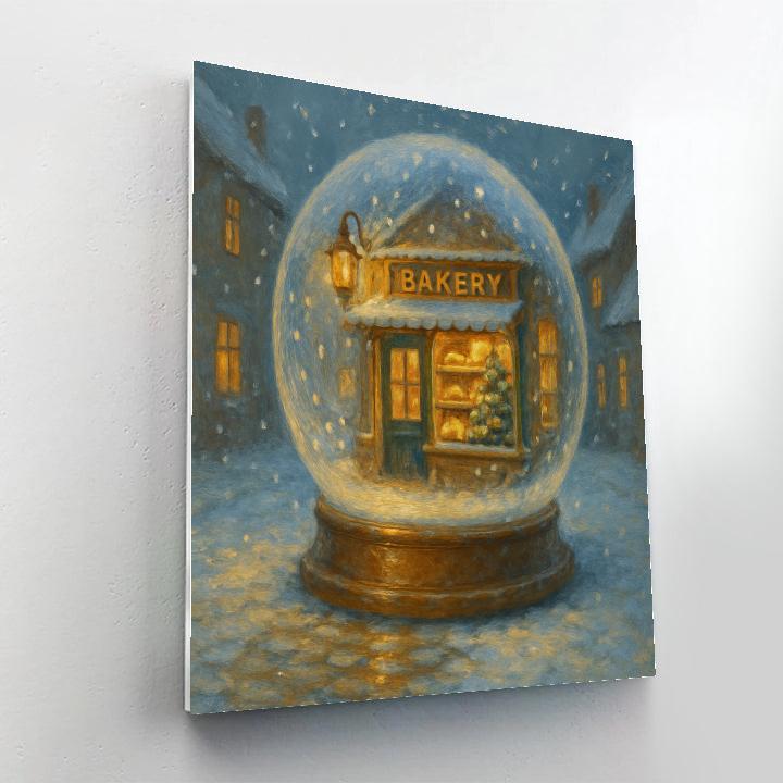 Snow Globe Bakery On Cobblestone Lane paint by number