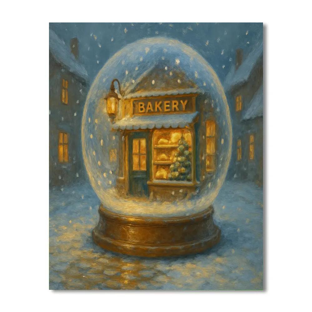 Snow Globe Bakery On Cobblestone Lane paint by number