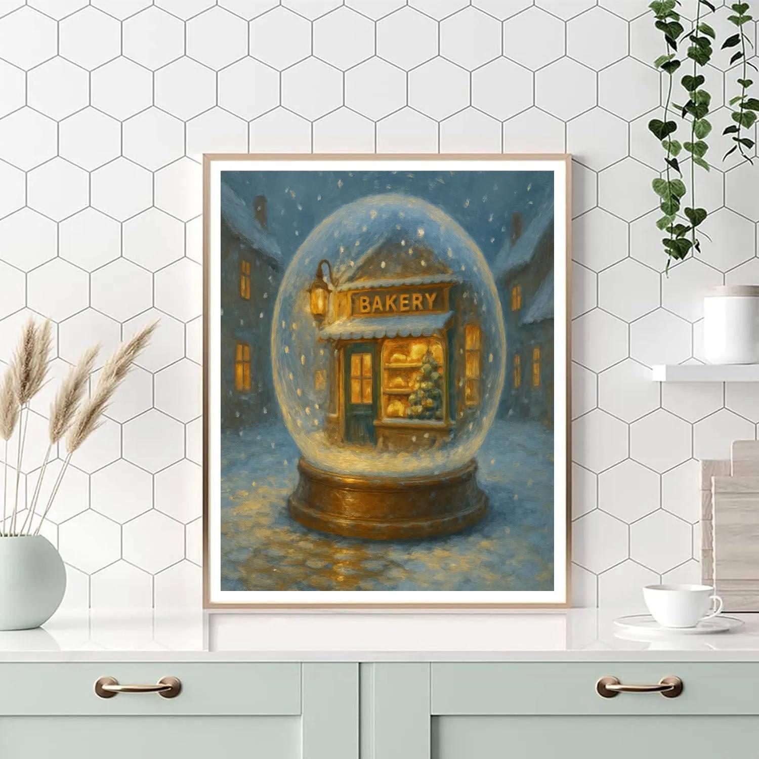 Snow Globe Bakery On Cobblestone Lane paint by number