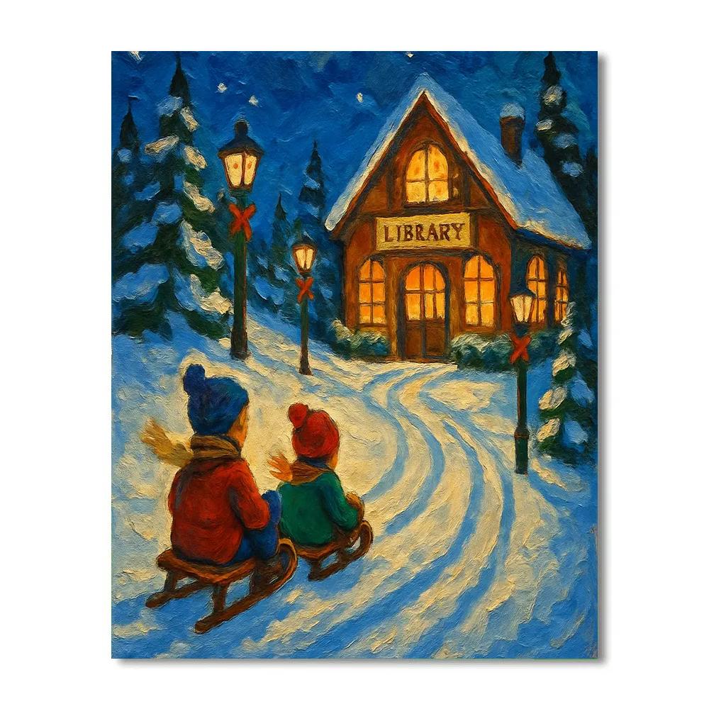 Midwinter Library Sled Hill Numbered painting kits