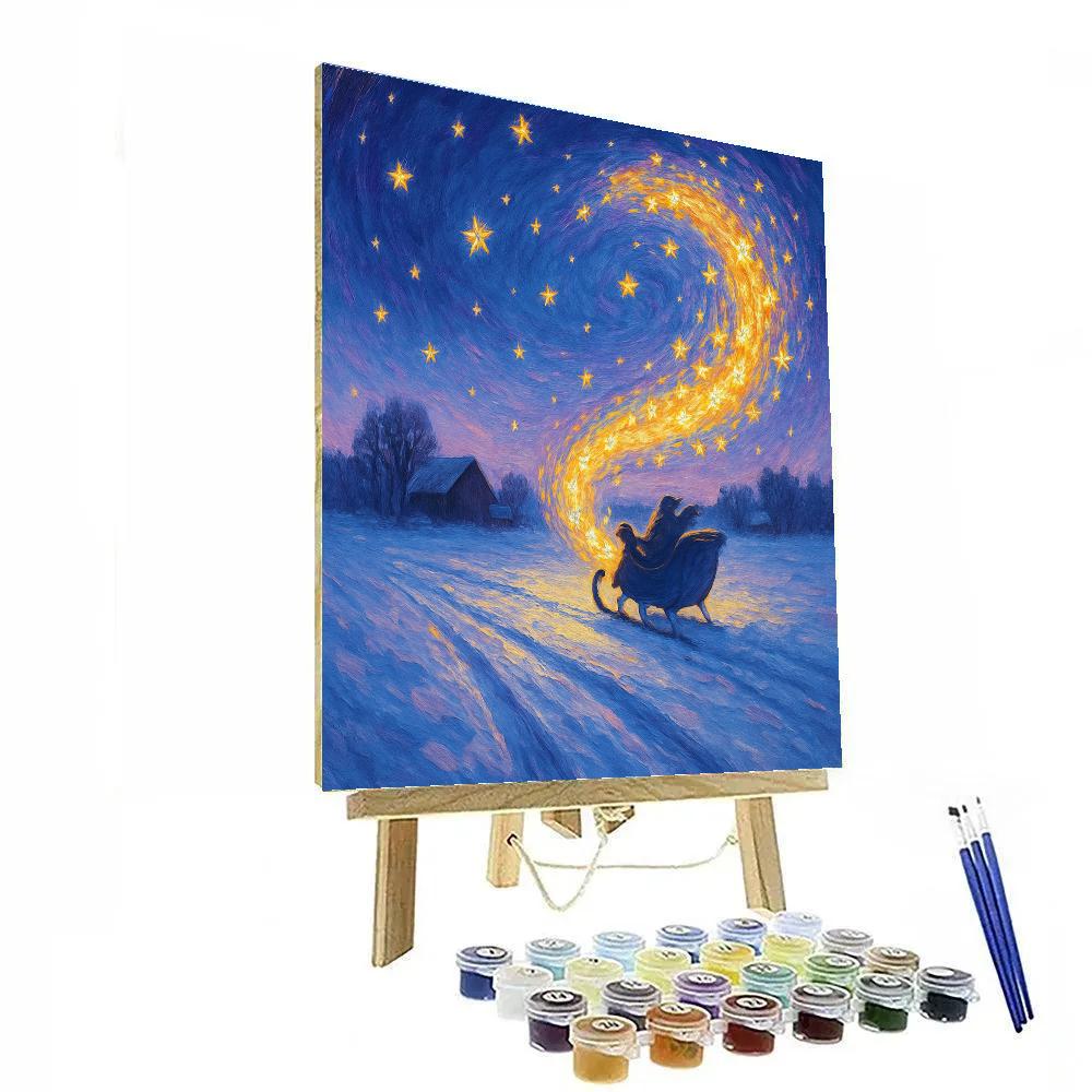 Star Trail Sleigh Over Frozen Fields Painting by numbers kit