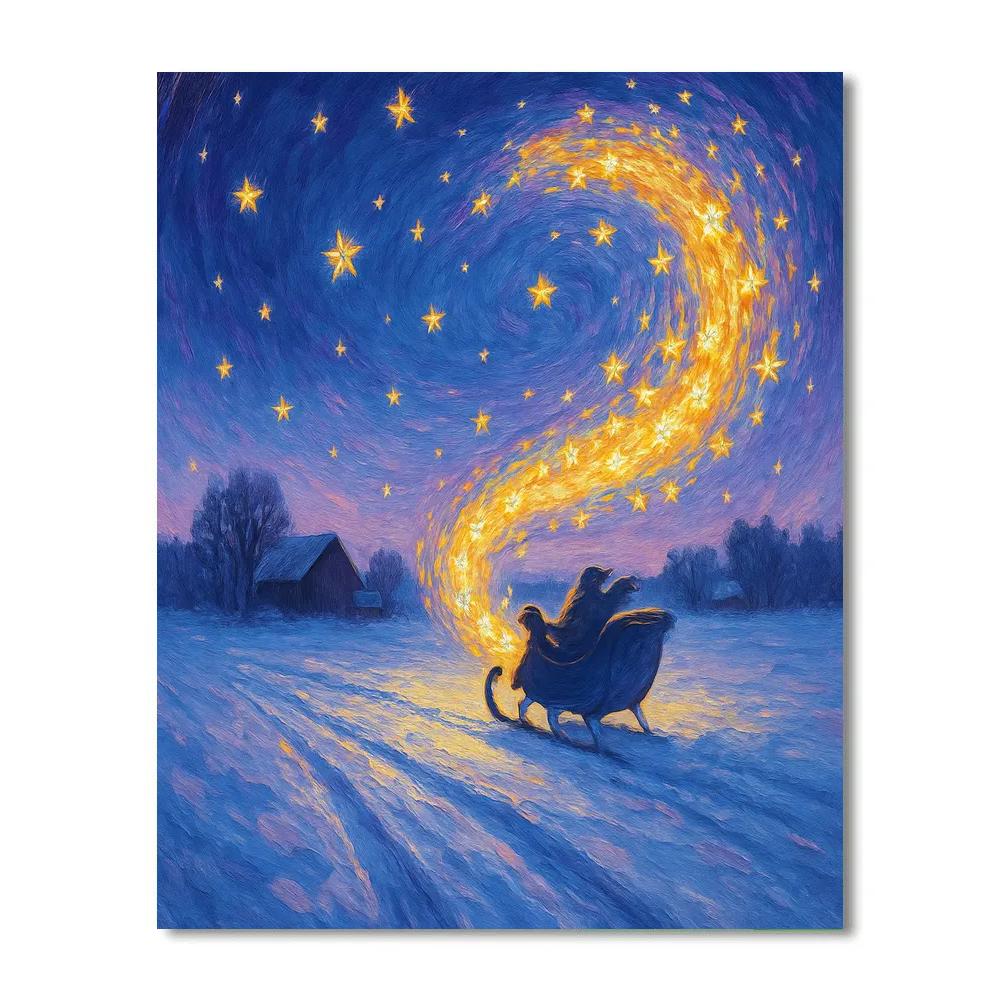 Star Trail Sleigh Over Frozen Fields Painting by numbers kit