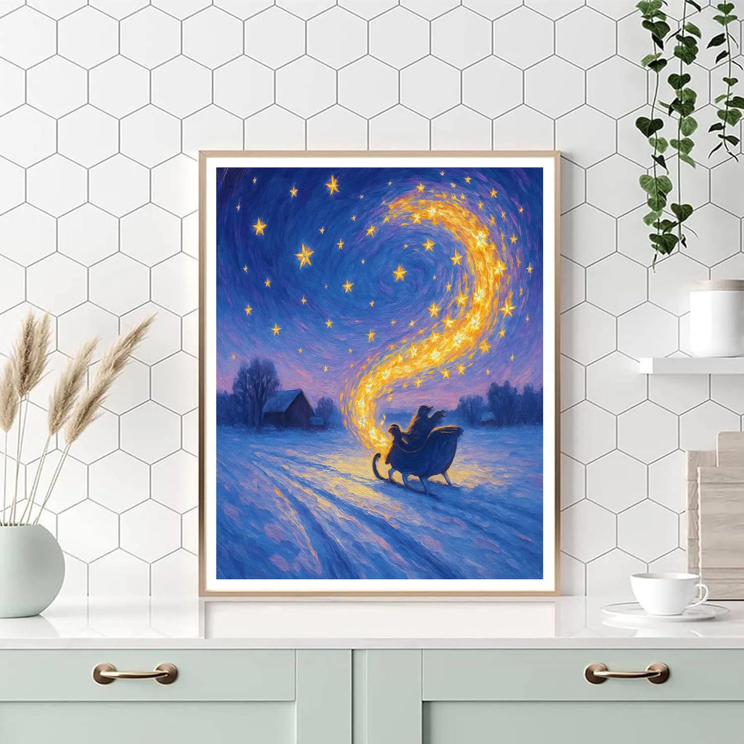 Star Trail Sleigh Over Frozen Fields Painting by numbers kit