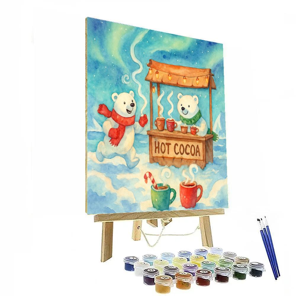 Polar Bears At The Christmas Hot Cocoa Stand Number painting