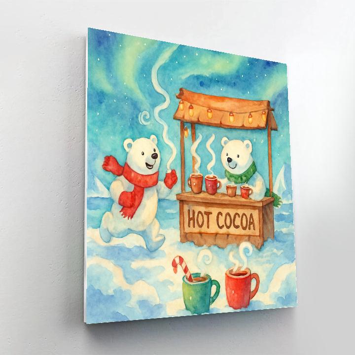Polar Bears At The Christmas Hot Cocoa Stand Number painting