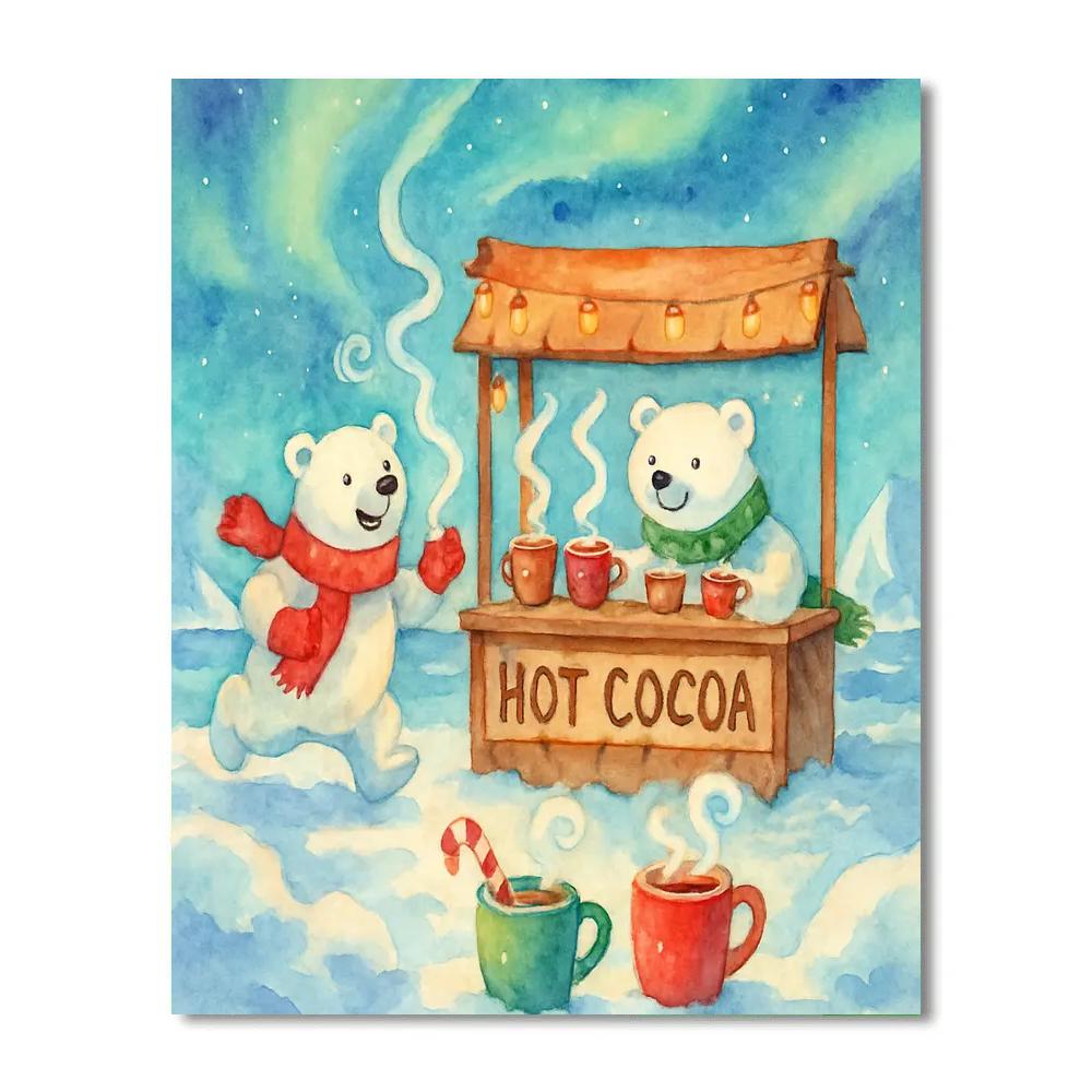 Polar Bears At The Christmas Hot Cocoa Stand Number painting