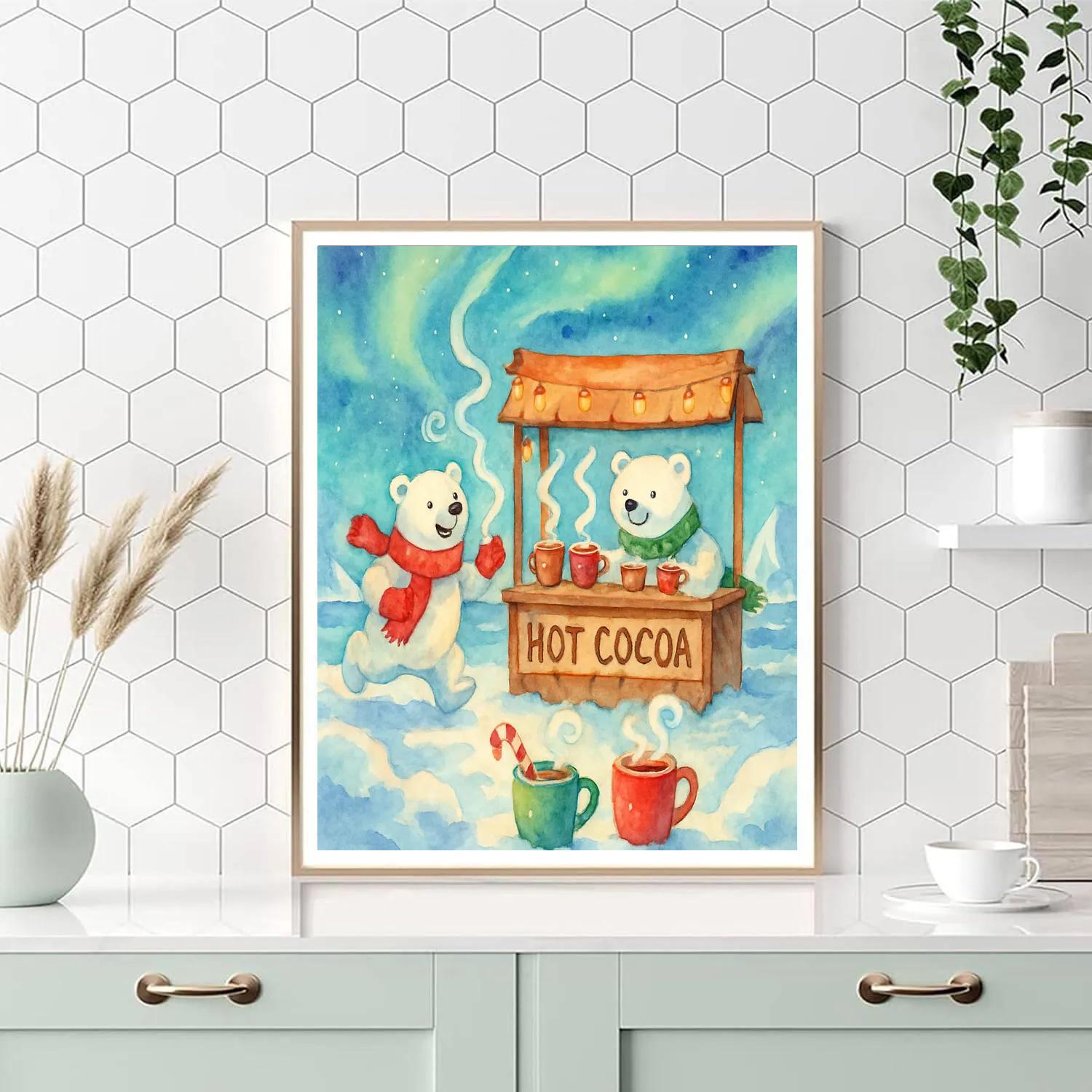 Polar Bears At The Christmas Hot Cocoa Stand Number painting