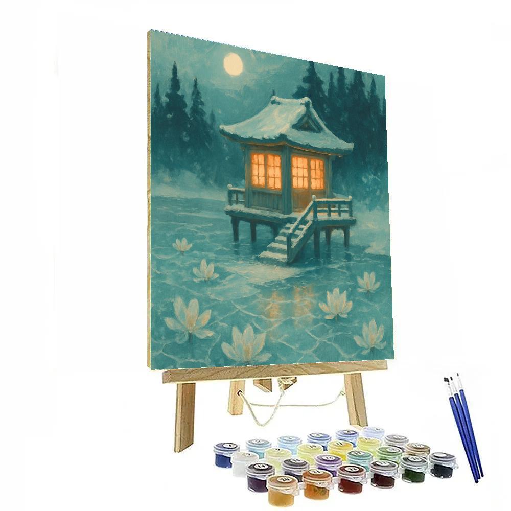 Winter Tea House On Frozen Lotus Lake painting number kit