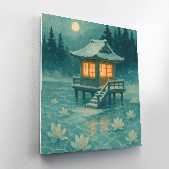 Winter Tea House On Frozen Lotus Lake painting number kit