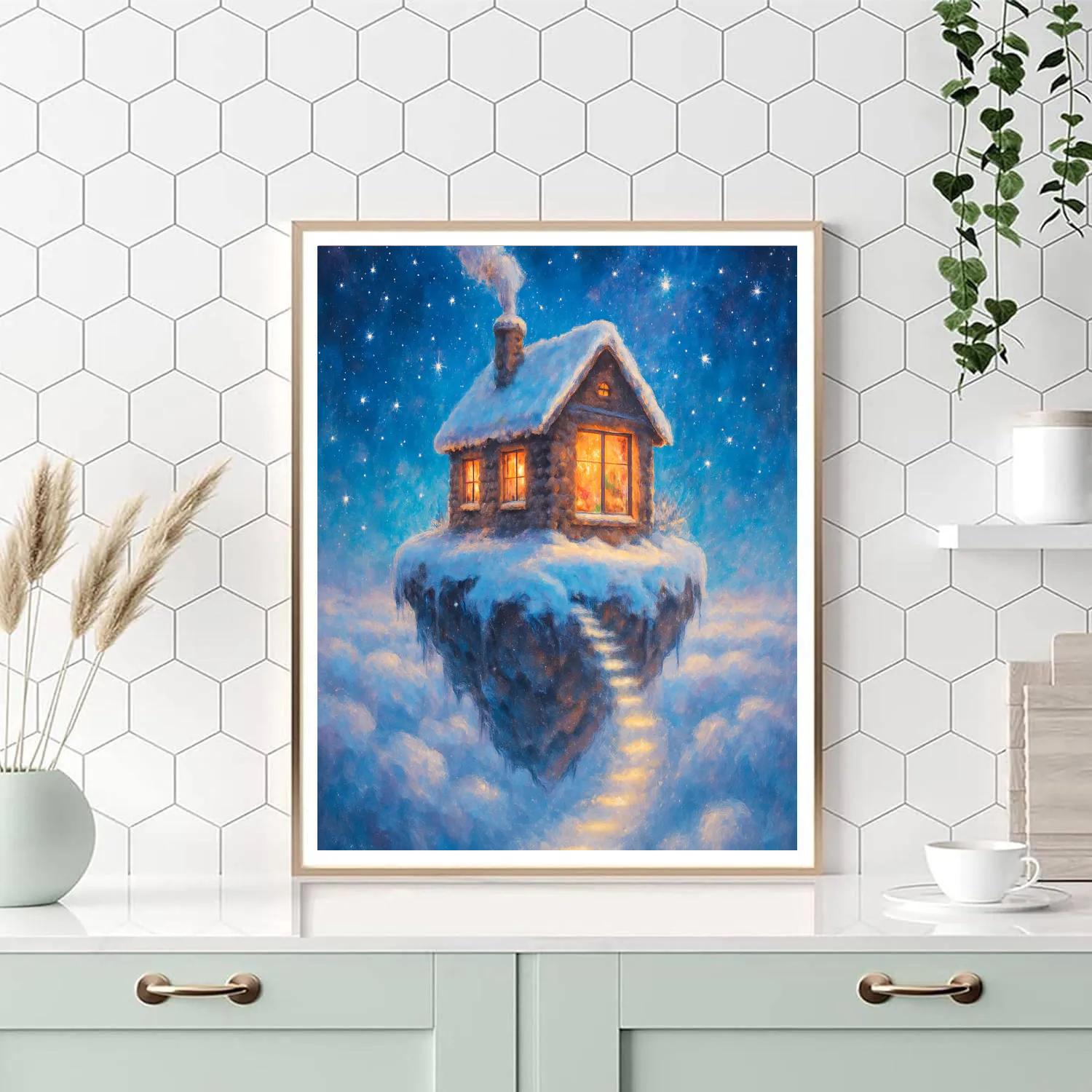 Christmas Cottage Above The Clouds DIY paint by numbers