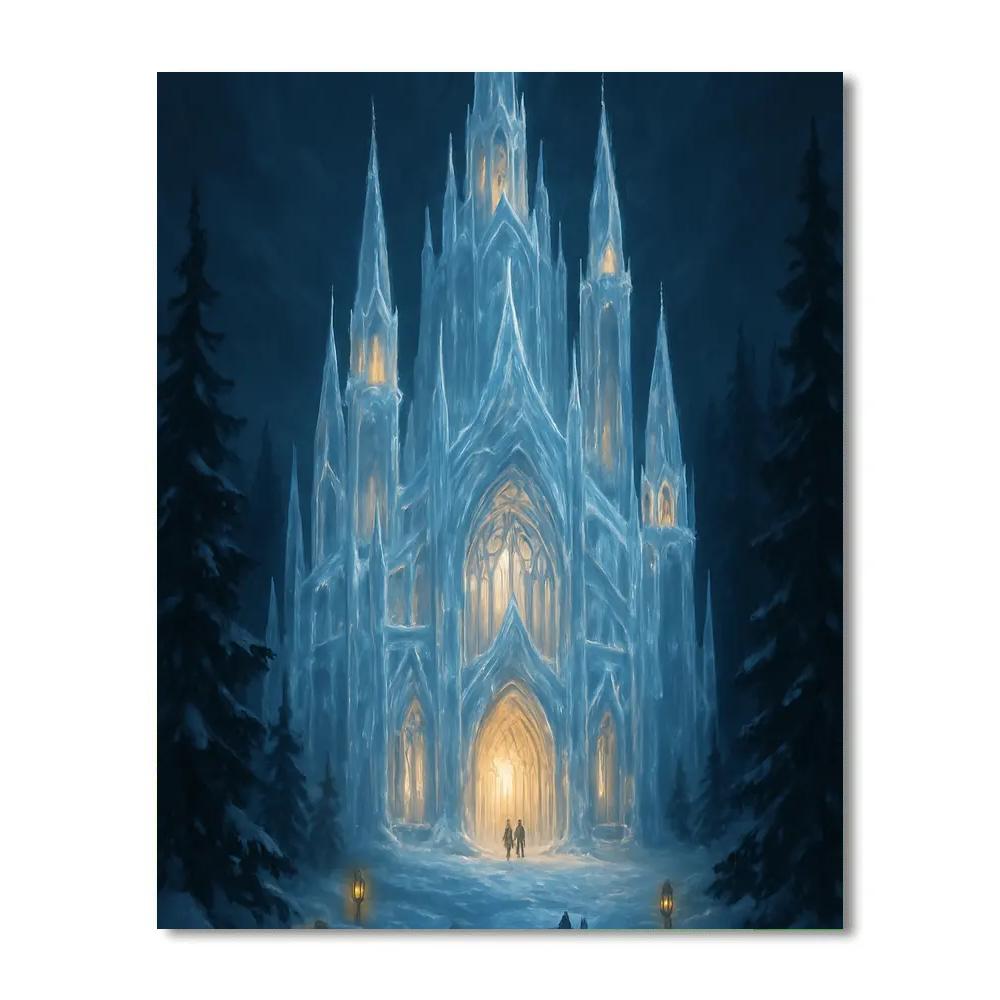 Snow Crystal Cathedral In Pine Forest paint by numbers