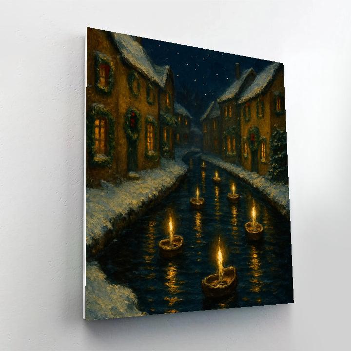 Winter Candleboat Procession On Canal Number painting
