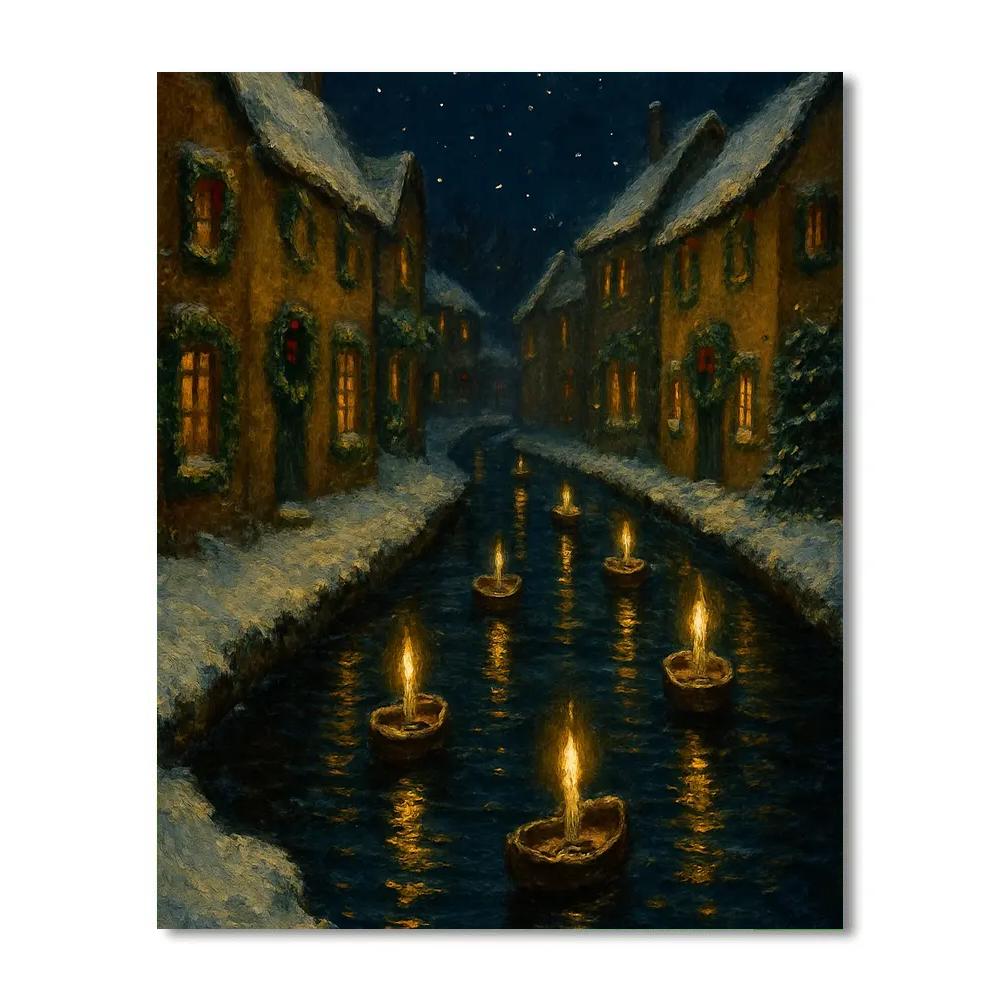 Winter Candleboat Procession On Canal Number painting