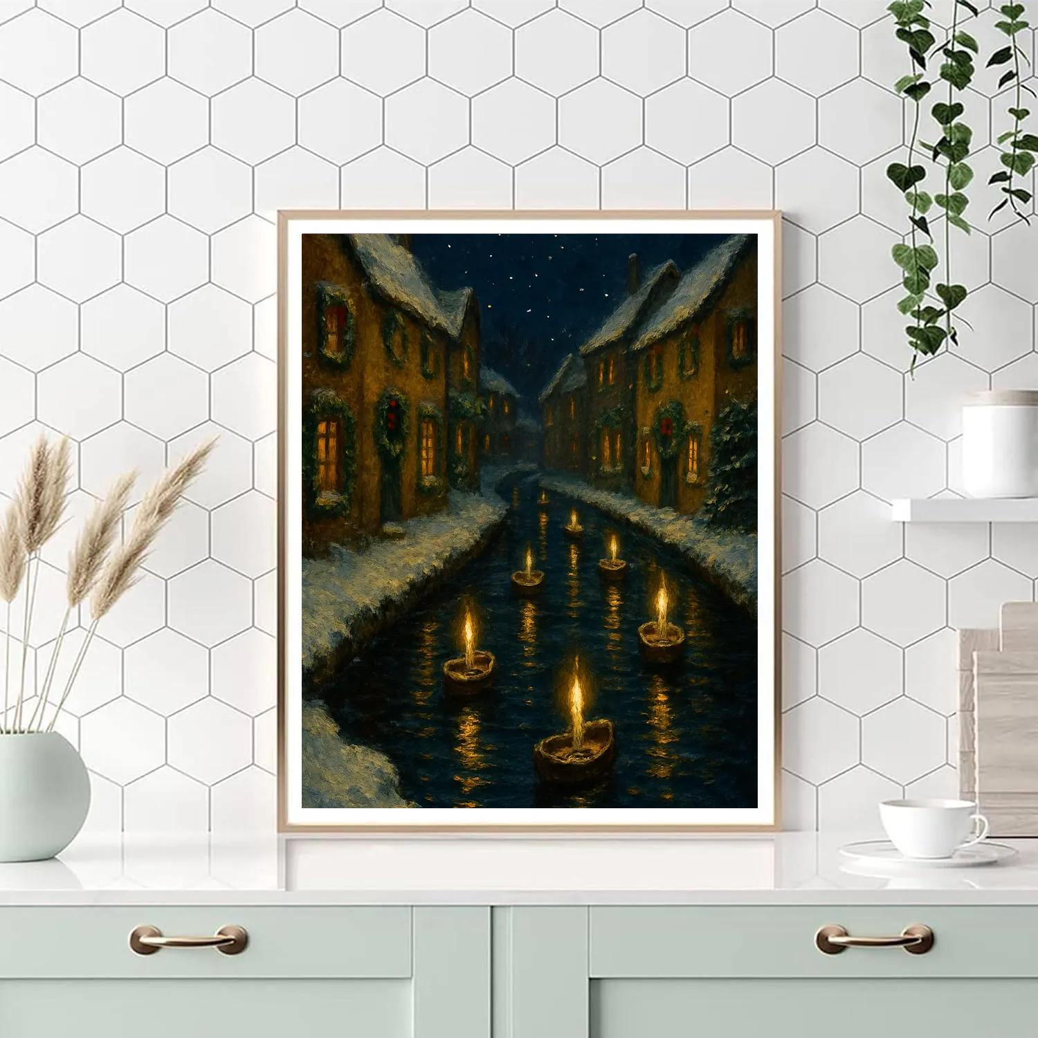 Winter Candleboat Procession On Canal Number painting