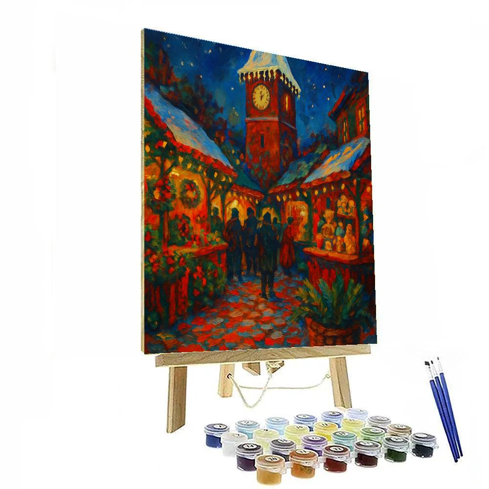 Snow Dusted Clocktower Christmas Market paint by number
