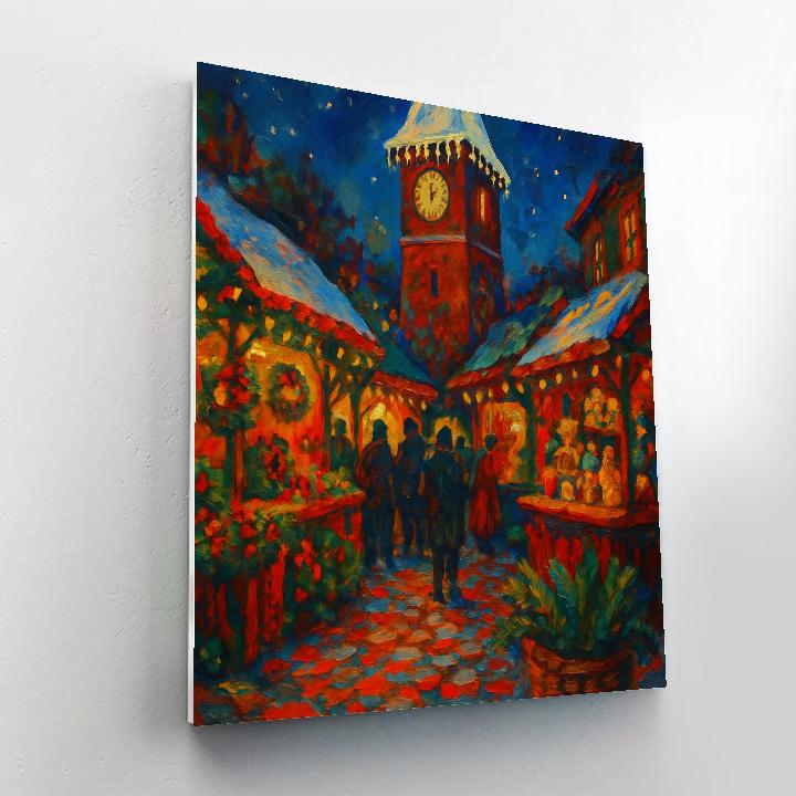 Snow Dusted Clocktower Christmas Market paint by number
