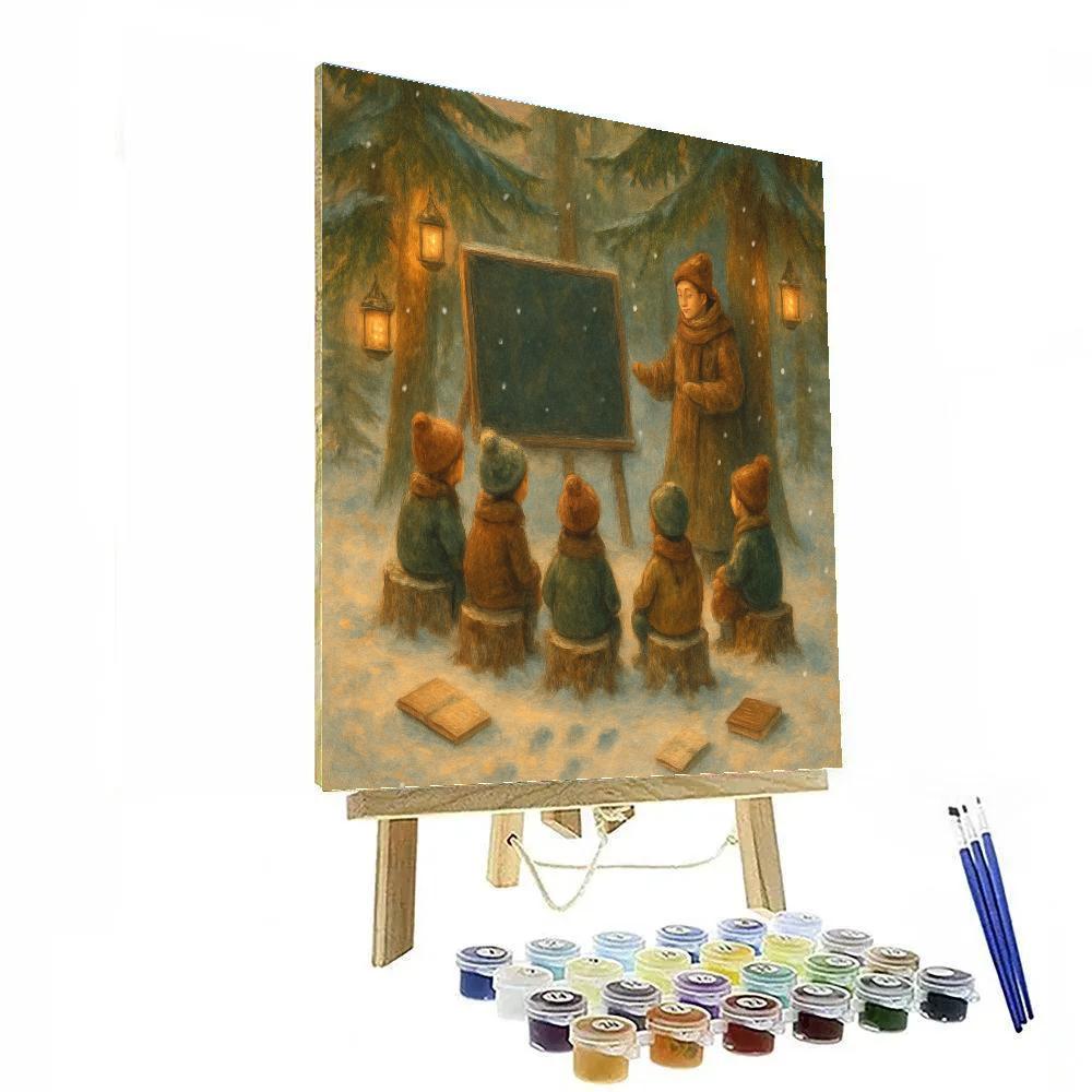 Snowy Forest Lantern Classroom DIY paint by numbers