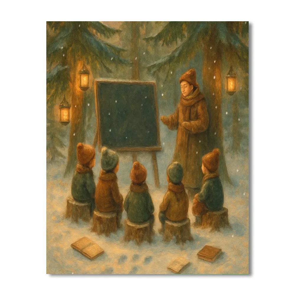Snowy Forest Lantern Classroom DIY paint by numbers