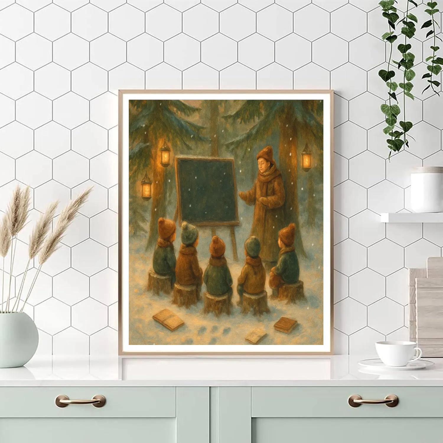 Snowy Forest Lantern Classroom DIY paint by numbers