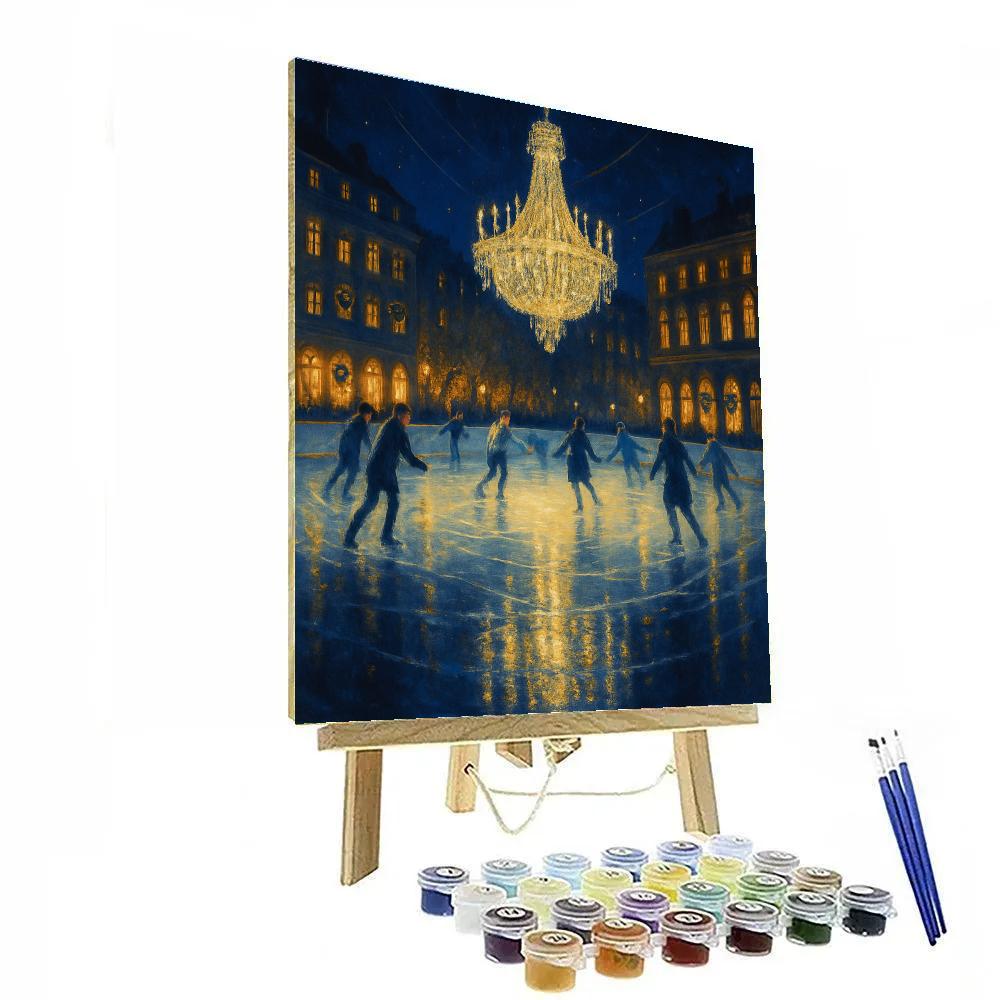 Midnight Skaters Under Crystal Chandelier paint by color