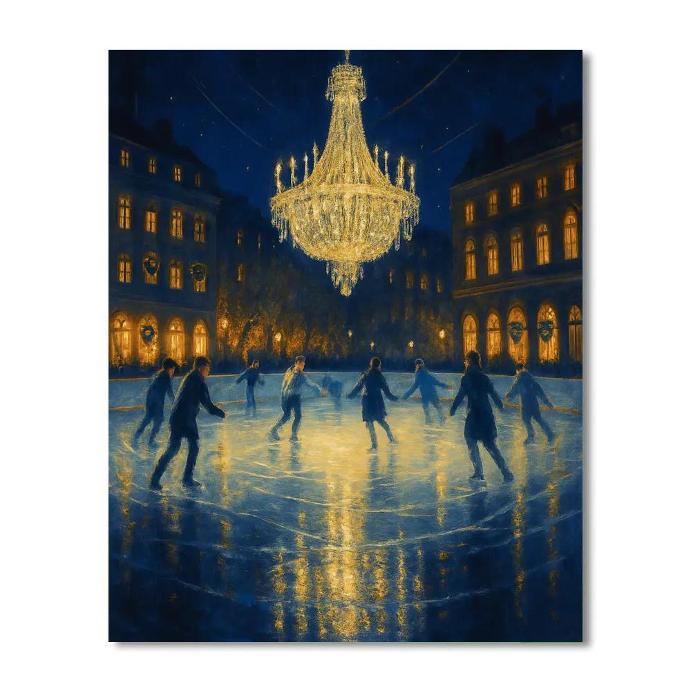 Midnight Skaters Under Crystal Chandelier paint by color