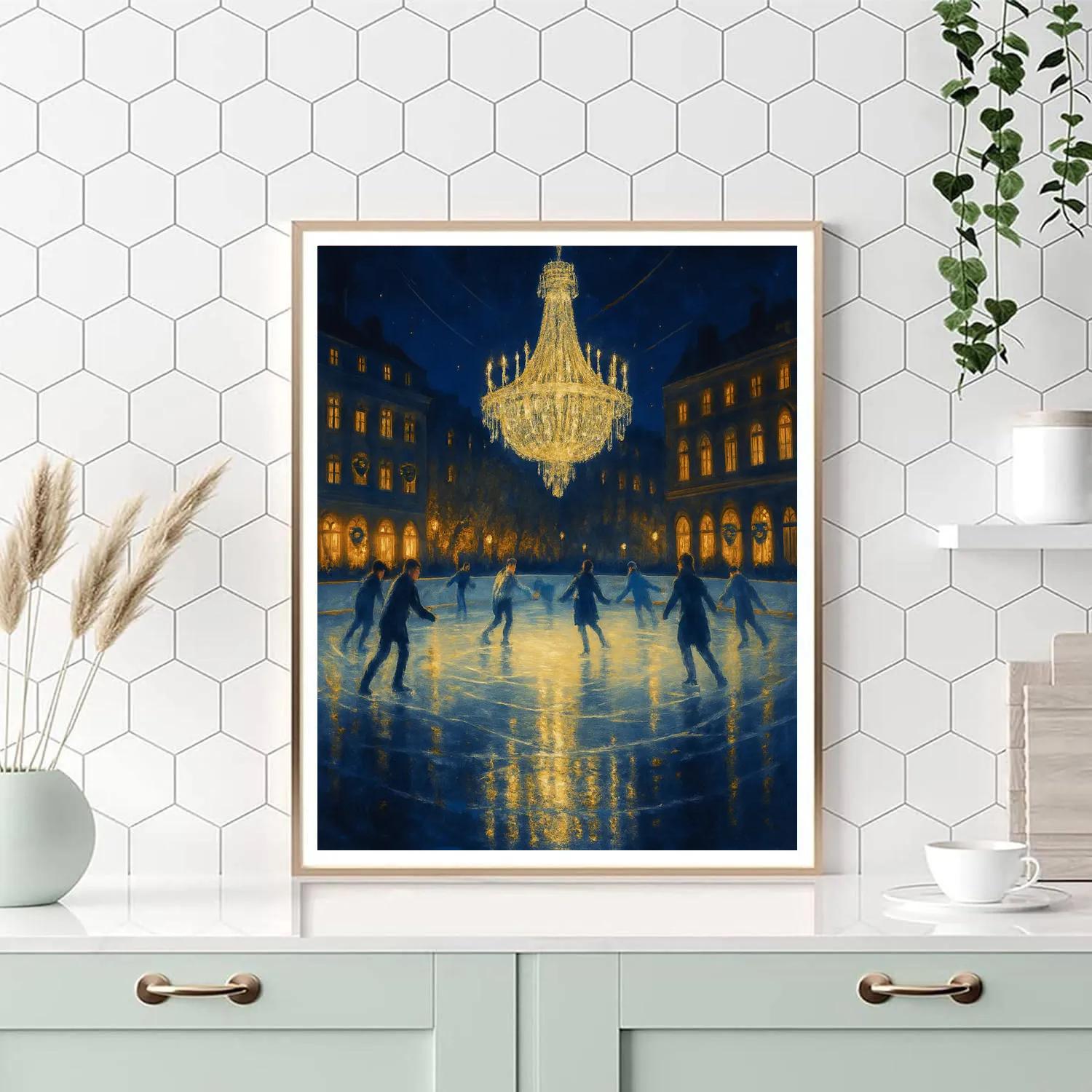 Midnight Skaters Under Crystal Chandelier paint by color