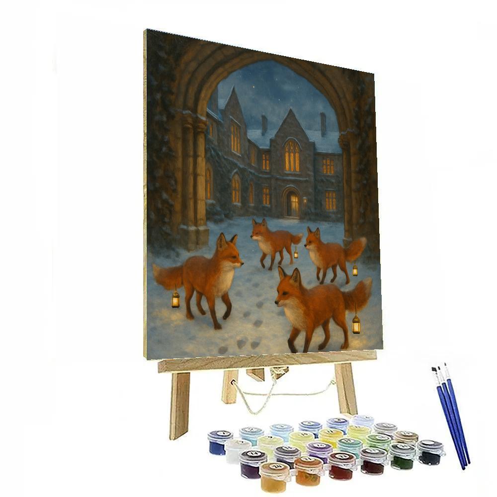 Christmas Lantern Foxes In College Quad paint by number