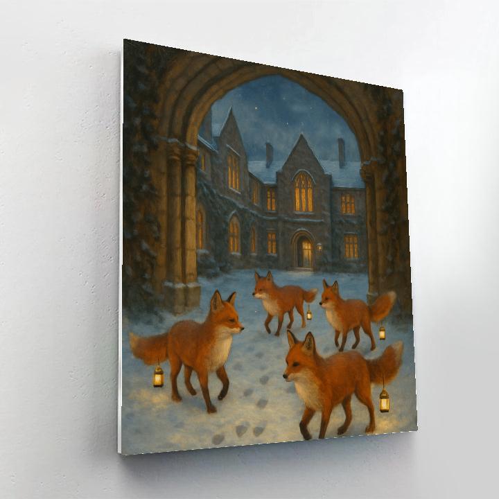 Christmas Lantern Foxes In College Quad paint by number