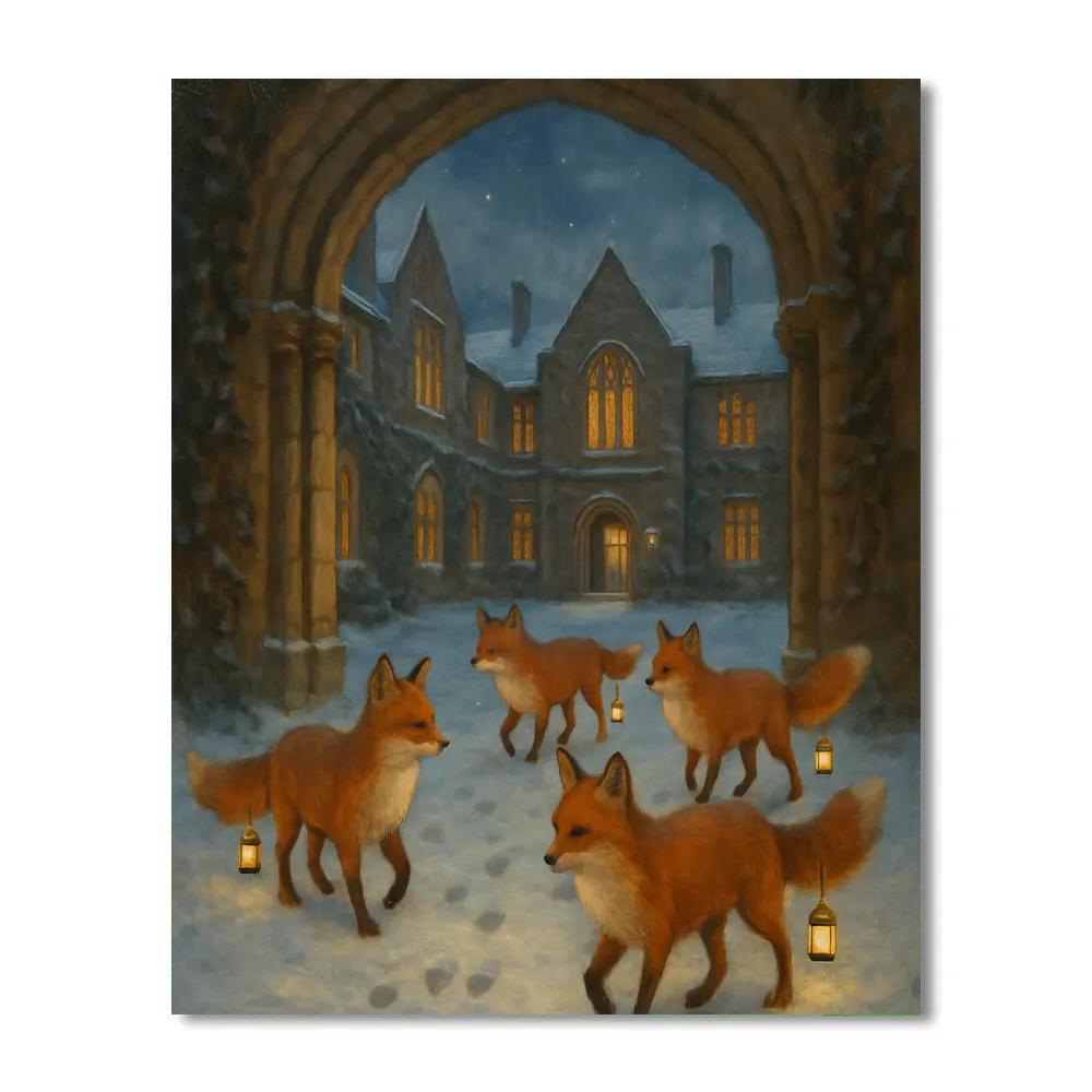 Christmas Lantern Foxes In College Quad paint by number